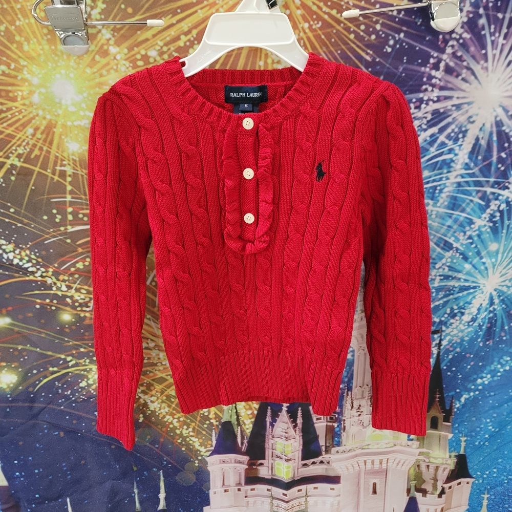 Ralph Lauren Bright Red Cable-Knit Button Sweater